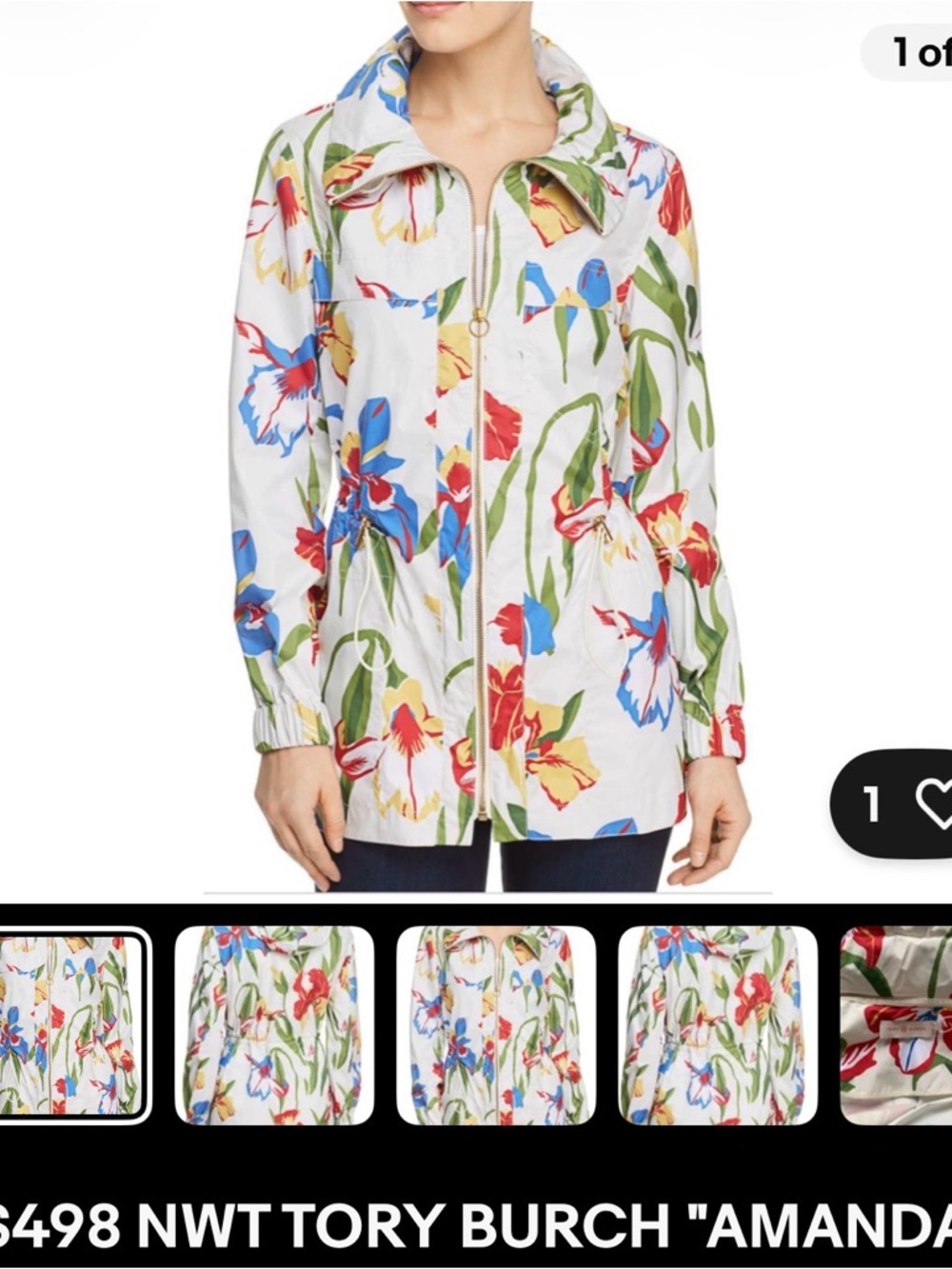 Tory Burch Floral Utility Jacket in White, Red, Blue, Green, Yellow